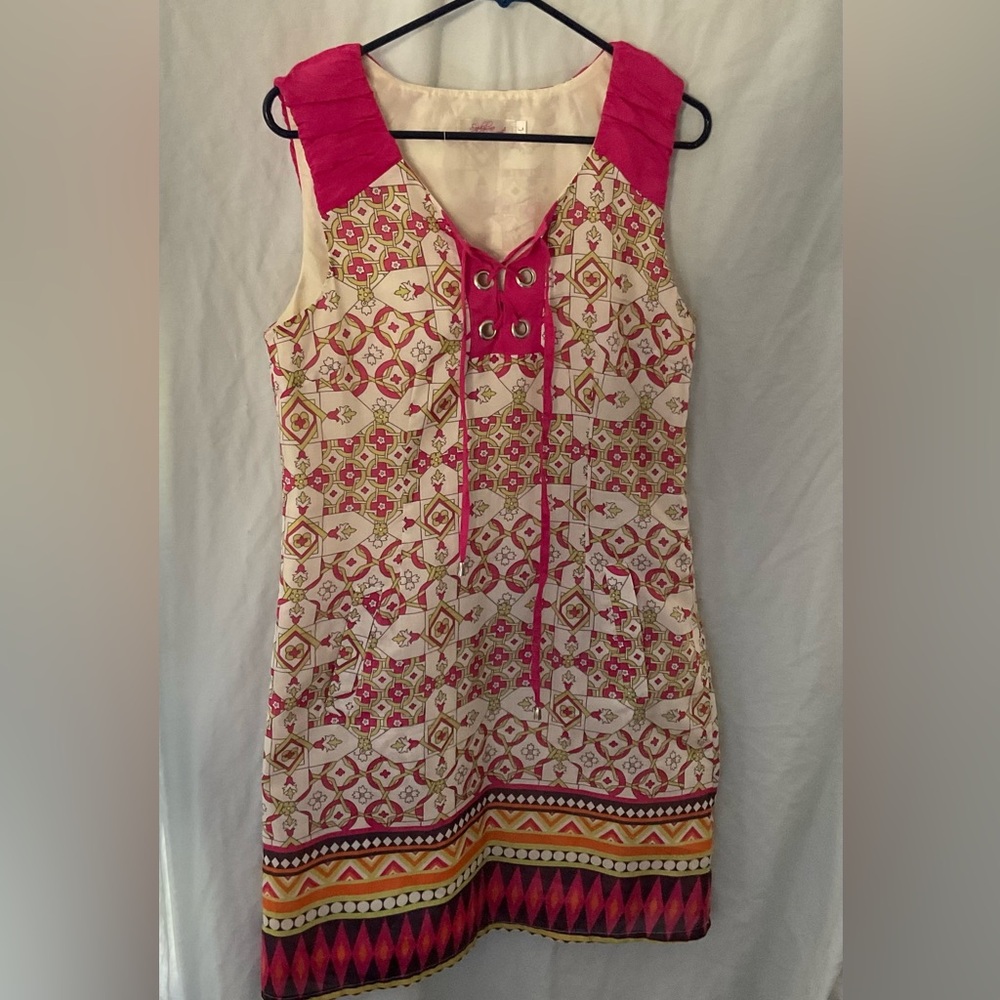 Sophyline Paris large pink geometric 60s style dress mini sleeveless large